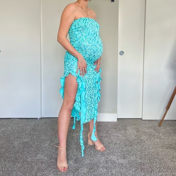 Handmade Mermaidcore Fairy Sequined Ruffle Dress - Acqua Blue - Size Small - Picture 3 of 8